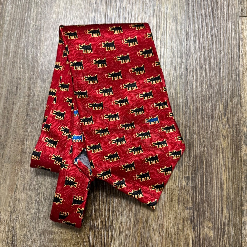 Keith‎ Haring Silk Necktie Red Barking Dog Pop Art Designer Tie Mens